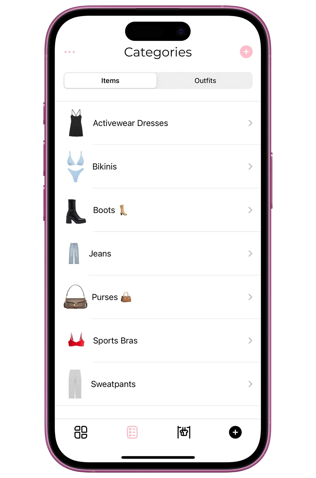 Vloset App Create Custom Categories for Items & Outfits